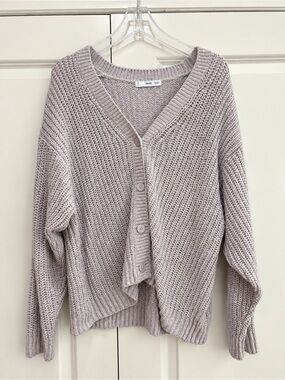 MANGO V-Neck Button Cardigan Sweater - Light Lavender